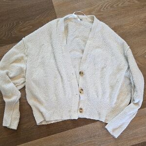 Free People Cream Button-Up Cardigan